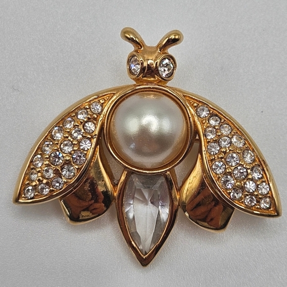 VINTAGE Swarovski SAL Signed Gold Tone Insect Bug Bee Brooch Pin S.A.L. - Picture 1 of 5